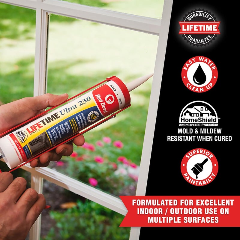 Red Devil 0770 Lifetime Ultra 230 Premium Elastomeric Acrylic Latex Sealant, 10.1 oz, White - Image 2